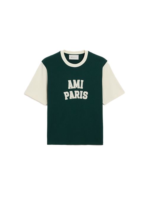 T-shirt in cotone rosso con ricamo Ami Paris Ami Paris | UTS418.JE0272A202 RUBYRED/IVORY